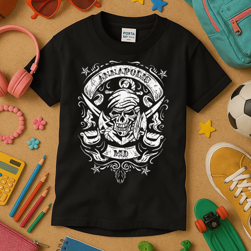 Annapolis Maryland Pirate Skull and Crossed Swords Kids T-Shirt