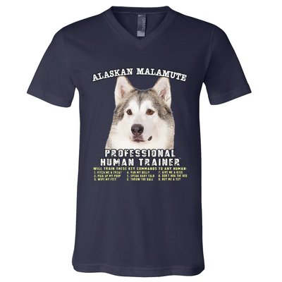 Alaskan Malamute Professional Human Trainer Cute Dog V-Neck T-Shirt