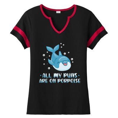 All My Puns Are On Porpoise Dolphin Mammal Animals Marine Cool Gift Ladies Halftime Notch Neck Tee