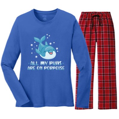 All My Puns Are On Porpoise Dolphin Mammal Animals Marine Cool Gift Women's Long Sleeve Flannel Pajama Set 