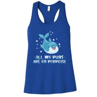 All My Puns Are On Porpoise Dolphin Mammal Animals Marine Cool Gift Women's Racerback Tank