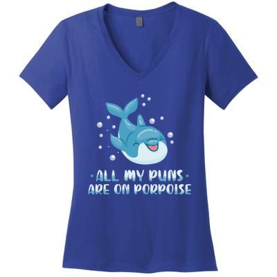 All My Puns Are On Porpoise Dolphin Mammal Animals Marine Cool Gift Women's V-Neck T-Shirt