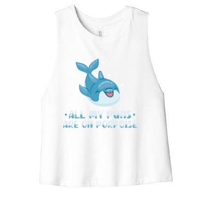 All My Puns Are On Porpoise Dolphin Mammal Animals Marine Cool Gift Women's Racerback Cropped Tank