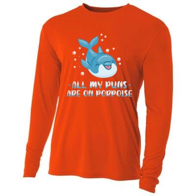 All My Puns Are On Porpoise Dolphin Mammal Animals Marine Meaningful Gift Cooling Performance Long Sleeve Crew