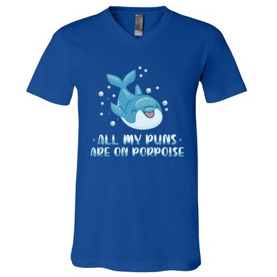 All My Puns Are On Porpoise Dolphin Mammal Animals Marine Meaningful Gift V-Neck T-Shirt