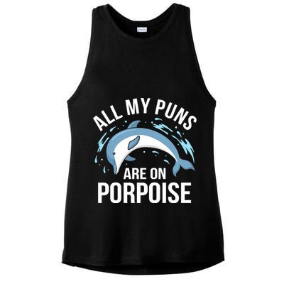All My Puns Are On Porpoise Dolphin Sea Graphic Meaningful Gift Ladies PosiCharge Tri-Blend Wicking Tank