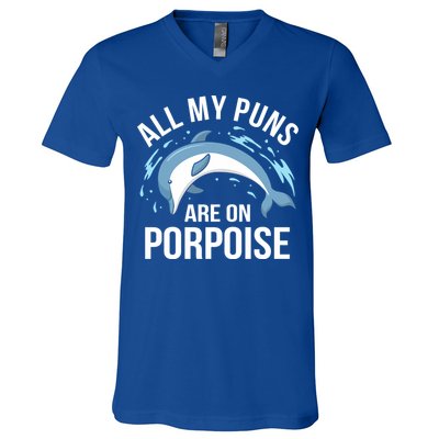 All My Puns Are On Porpoise Dolphin Sea Graphic Meaningful Gift V-Neck T-Shirt