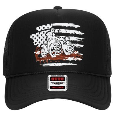 ATV Mudding Quad Four Wheeler Racing Squad USA Flag High Crown Mesh Back Trucker Hat