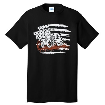 ATV Mudding Quad Four Wheeler Racing Squad USA Flag Tall T-Shirt