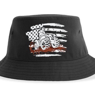 ATV Mudding Quad Four Wheeler Racing Squad USA Flag Sustainable Bucket Hat