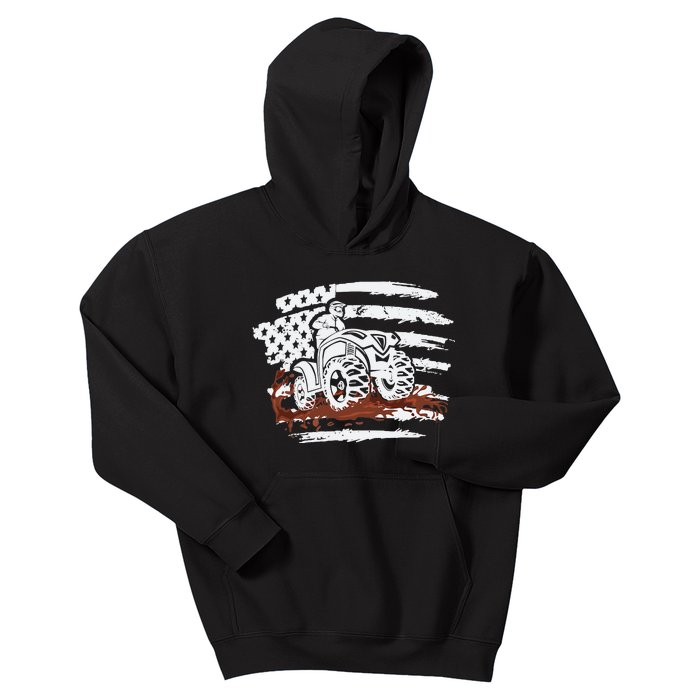 ATV Mudding Quad Four Wheeler Racing Squad USA Flag Kids Hoodie