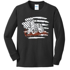 ATV Mudding Quad Four Wheeler Racing Squad USA Flag Kids Long Sleeve Shirt