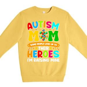 Autism Mom Raising Hero Puzzle Piece Autism Awareness Gift Premium Crewneck Sweatshirt