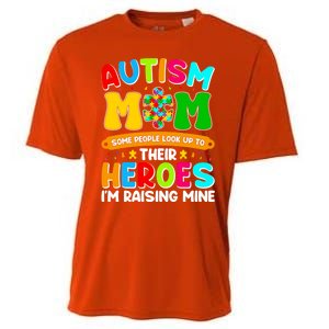 Autism Mom Raising Hero Puzzle Piece Autism Awareness Gift Cooling Performance Crew T-Shirt