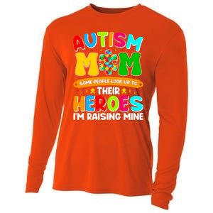 Autism Mom Raising Hero Puzzle Piece Autism Awareness Gift Cooling Performance Long Sleeve Crew