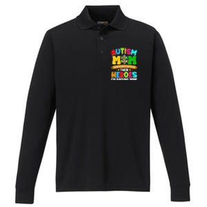 Autism Mom Raising Hero Puzzle Piece Autism Awareness Gift Performance Long Sleeve Polo