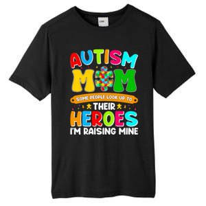 Autism Mom Raising Hero Puzzle Piece Autism Awareness Gift Tall Fusion ChromaSoft Performance T-Shirt