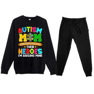 Autism Mom Raising Hero Puzzle Piece Autism Awareness Gift Premium Crewneck Sweatsuit Set