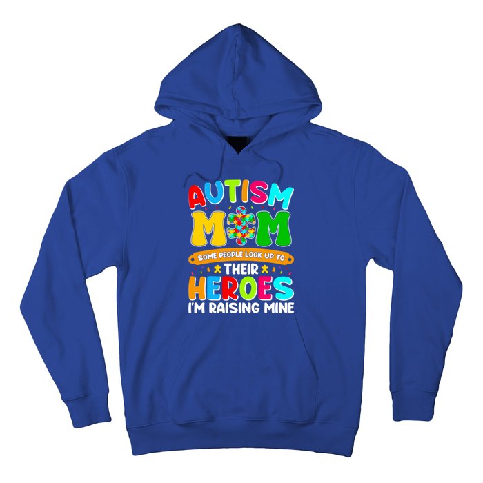 Autism Mom Raising Hero Puzzle Piece Autism Awareness Gift Hoodie