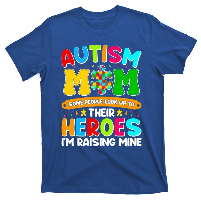 Autism Mom Raising Hero Puzzle Piece Autism Awareness Gift T-Shirt