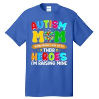 Autism Mom Raising Hero Puzzle Piece Autism Awareness Gift Tall T-Shirt