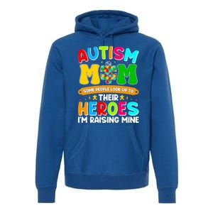 Autism Mom Raising Hero Puzzle Piece Autism Awareness Gift Premium Hoodie