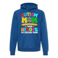 Autism Mom Raising Hero Puzzle Piece Autism Awareness Gift Premium Hoodie