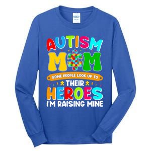 Autism Mom Raising Hero Puzzle Piece Autism Awareness Gift Tall Long Sleeve T-Shirt