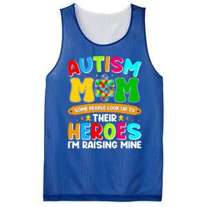 Autism Mom Raising Hero Puzzle Piece Autism Awareness Gift Mesh Reversible Basketball Jersey Tank