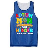 Autism Mom Raising Hero Puzzle Piece Autism Awareness Gift Mesh Reversible Basketball Jersey Tank