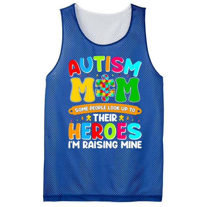 Autism Mom Raising Hero Puzzle Piece Autism Awareness Gift Mesh Reversible Basketball Jersey Tank