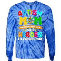 Autism Mom Raising Hero Puzzle Piece Autism Awareness Gift Tie-Dye Long Sleeve Shirt