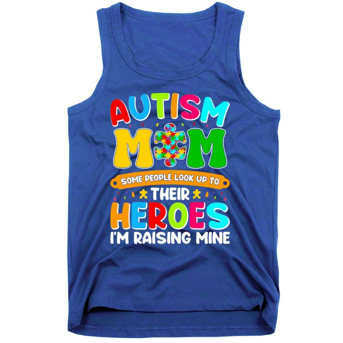 Autism Mom Raising Hero Puzzle Piece Autism Awareness Gift Tank Top