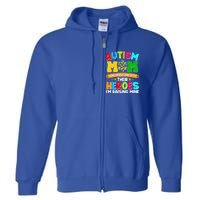 Autism Mom Raising Hero Puzzle Piece Autism Awareness Gift Full Zip Hoodie