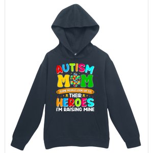 Autism Mom Raising Hero Puzzle Piece Autism Awareness Gift Urban Pullover Hoodie