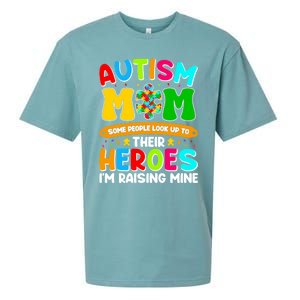 Autism Mom Raising Hero Puzzle Piece Autism Awareness Gift Sueded Cloud Jersey T-Shirt