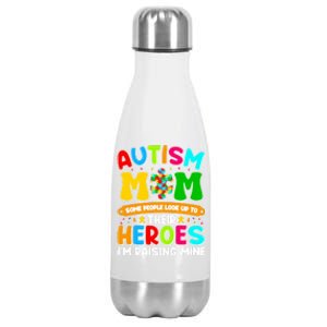 Autism Mom Raising Hero Puzzle Piece Autism Awareness Gift Stainless Steel Insulated Water Bottle