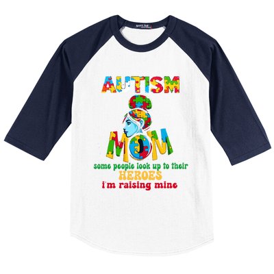 Autism Mom Raising Hero Gift Baseball Sleeve Shirt