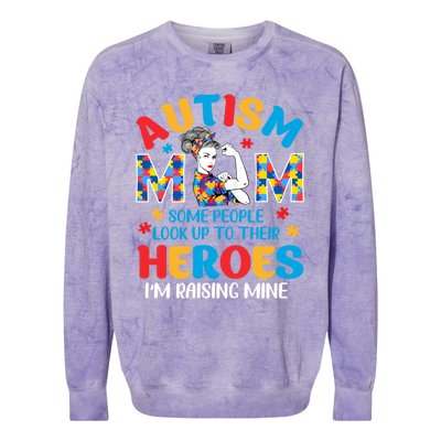 Autism Mom Raising Hero Unbreakable Mother Autism Awareness Cool Gift Colorblast Crewneck Sweatshirt