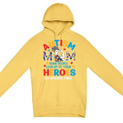 Autism Mom Raising Hero Unbreakable Mother Autism Awareness Cool Gift Premium Pullover Hoodie