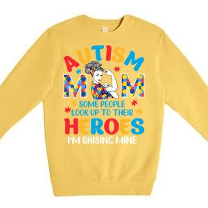 Autism Mom Raising Hero Unbreakable Mother Autism Awareness Cool Gift Premium Crewneck Sweatshirt