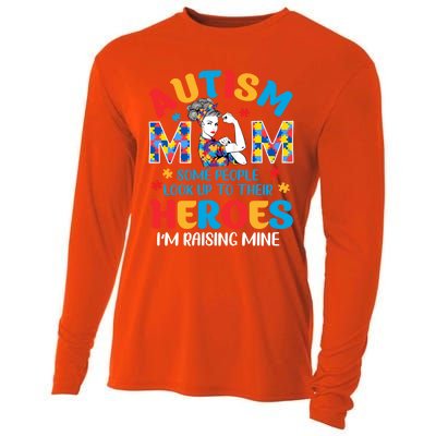 Autism Mom Raising Hero Unbreakable Mother Autism Awareness Cool Gift Cooling Performance Long Sleeve Crew