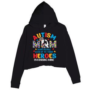 Autism Mom Raising Hero Unbreakable Mother Autism Awareness Cool Gift Crop Fleece Hoodie