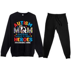 Autism Mom Raising Hero Unbreakable Mother Autism Awareness Cool Gift Premium Crewneck Sweatsuit Set