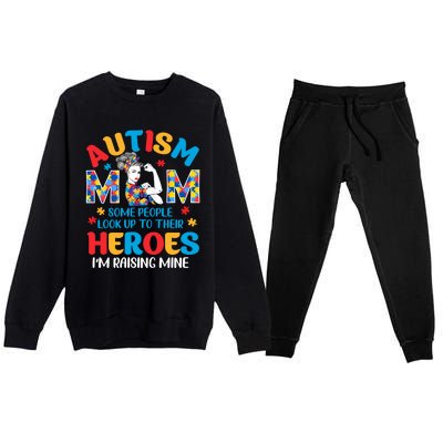 Autism Mom Raising Hero Unbreakable Mother Autism Awareness Cool Gift Premium Crewneck Sweatsuit Set