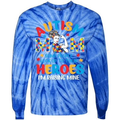 Autism Mom Raising Hero Unbreakable Mother Autism Awareness Cool Gift Tie-Dye Long Sleeve Shirt