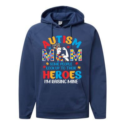 Autism Mom Raising Hero Unbreakable Mother Autism Awareness Cool Gift Performance Fleece Hoodie