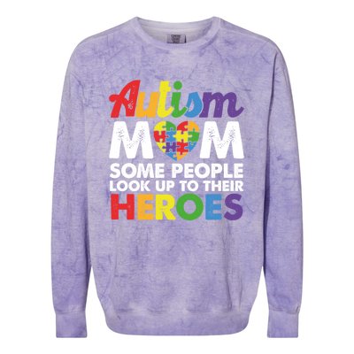 Autism Mom Raising My Hero Autism Awareness Puzzle Heart Cute Gift Colorblast Crewneck Sweatshirt