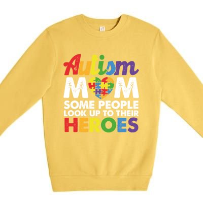 Autism Mom Raising My Hero Autism Awareness Puzzle Heart Cute Gift Premium Crewneck Sweatshirt