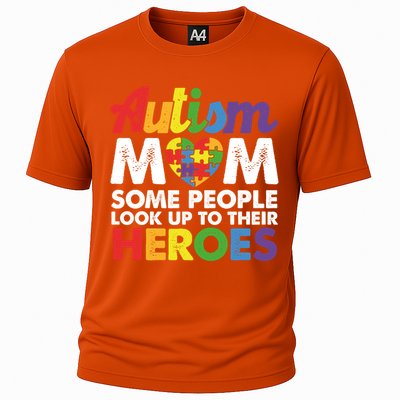 Autism Mom Raising My Hero Autism Awareness Puzzle Heart Cute Gift Cooling Performance Crew T-Shirt